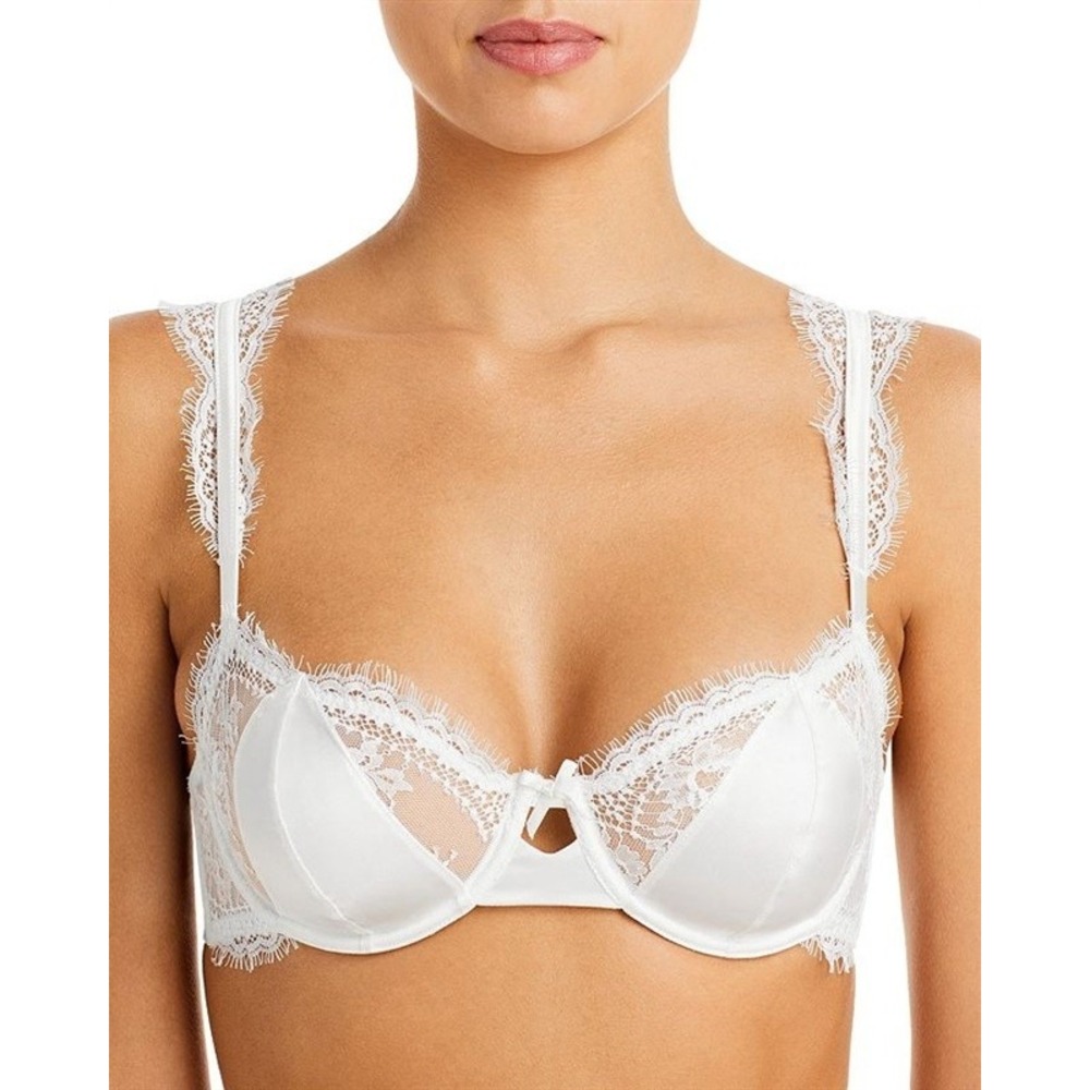 NWT Fleu Du Mal 34D Frankie Satin & Lace Balconette Bra White 131832